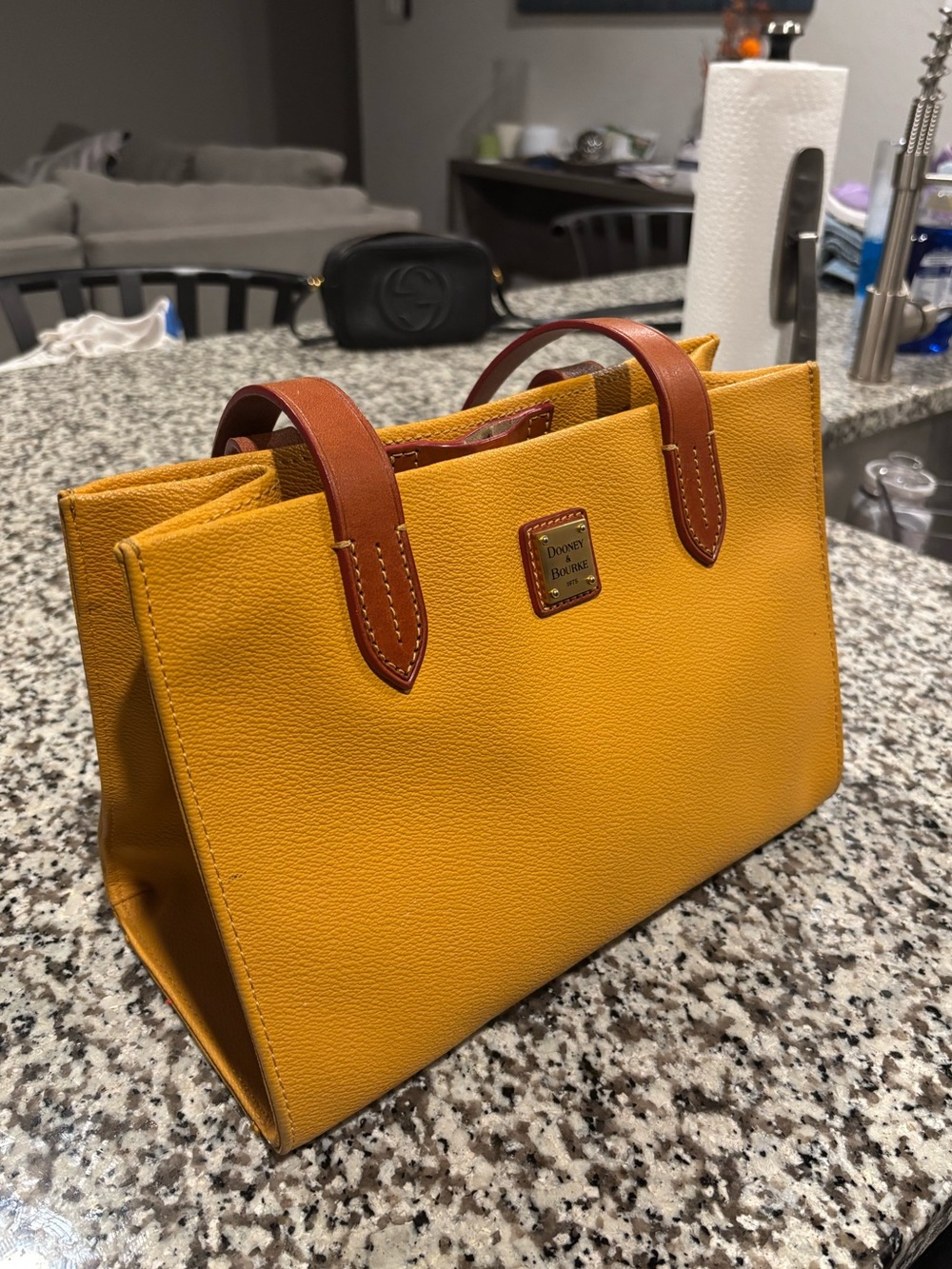 Dooney & Bourke Yellow Leather and Brown Satchel - Picture 3 of 9